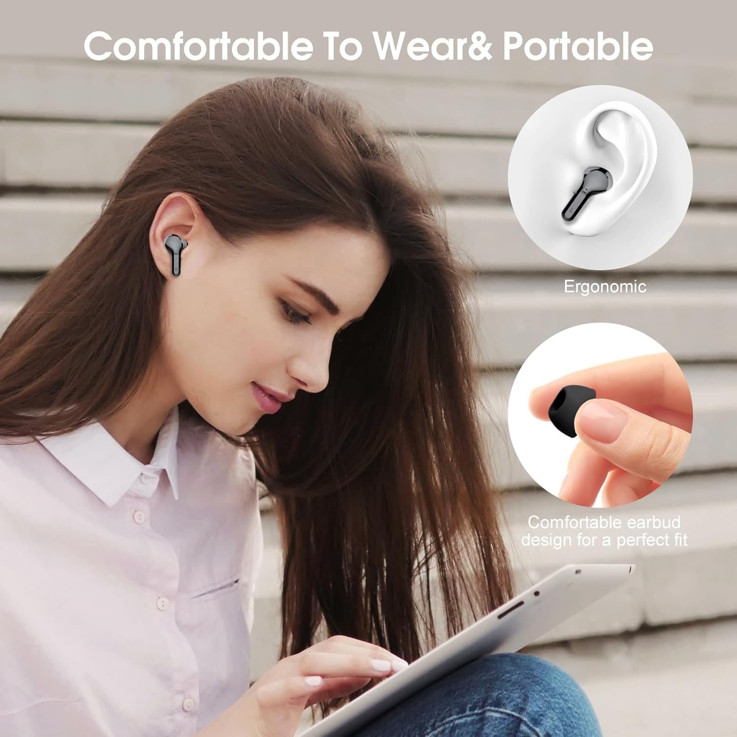 IP7 Waterproof Wireless Bluetooth Earphones with ENC Noise Cancelling Microphone