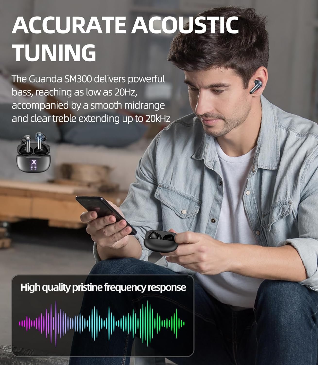 Bluetooth 5.3 Waterproof Wireless Earphones with LED Display Charging Case