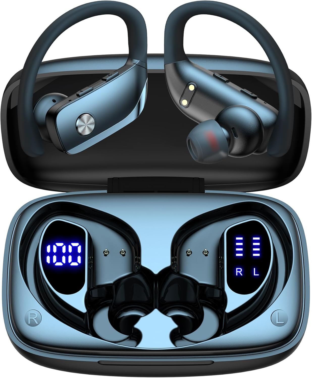 Wireless Bluetooth Headphones with LED Display and Ear Hooks