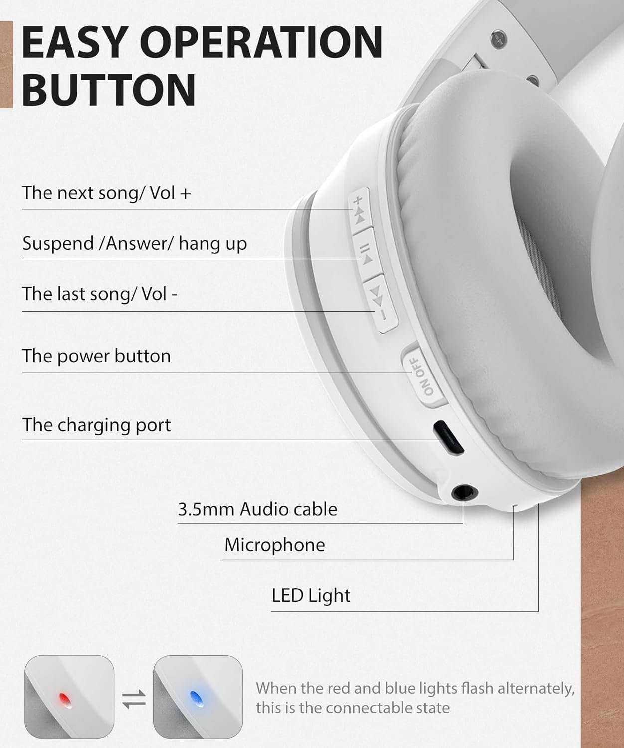 Foldable Wireless Earphones with Mic and Travel Case