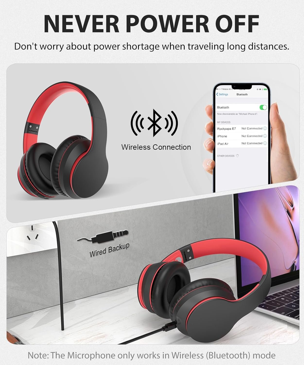 Foldable Wireless Earphones with Mic and Travel Case