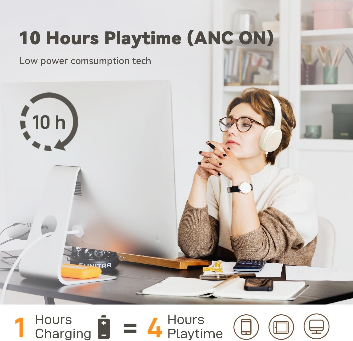 HiFi Stereo Foldable Wireless Bluetooth Noise Cancelling Headphones with Soft Protein Earpads