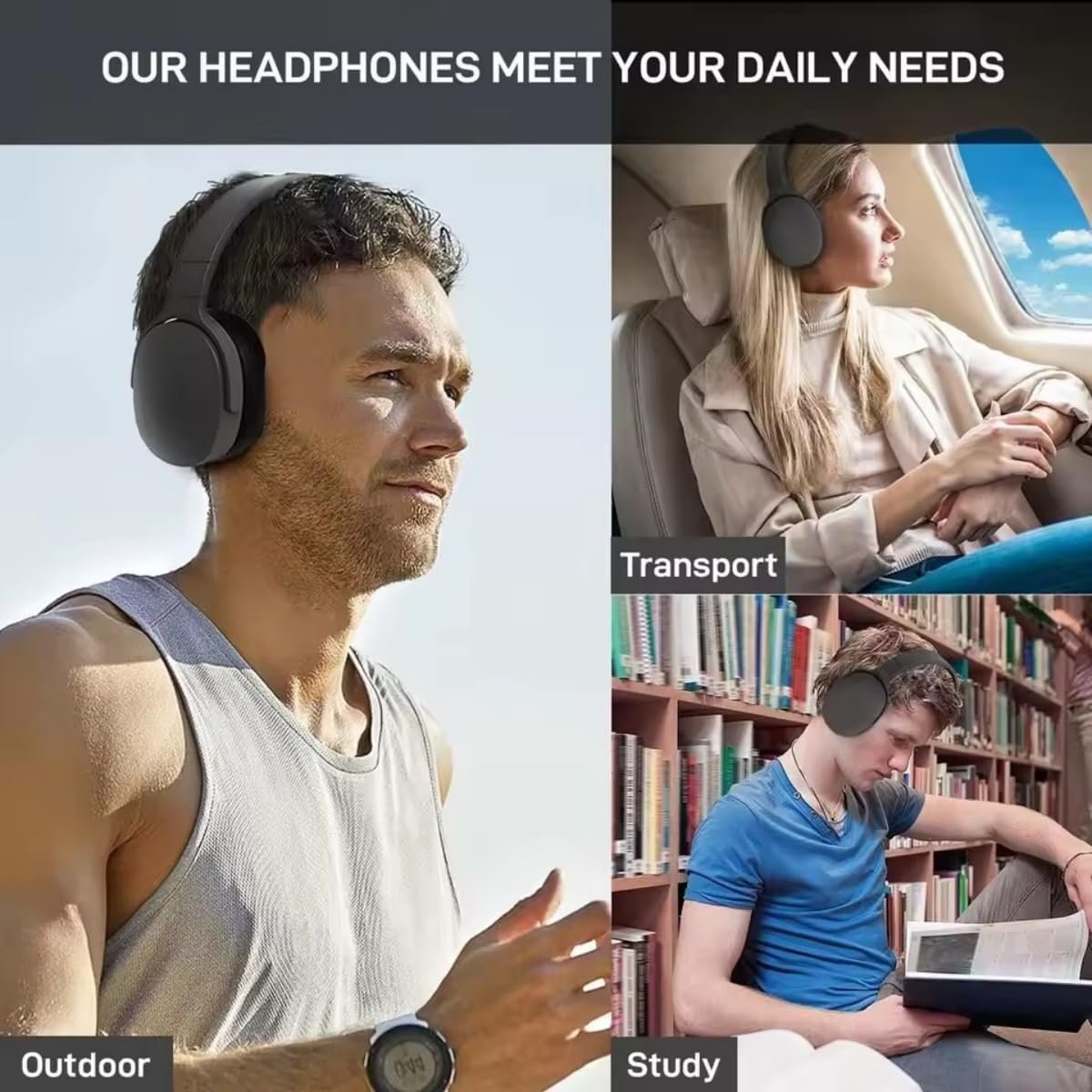 Wireless Bluetooth Headphones with Deep Bass Intelligent Noise Cancelling