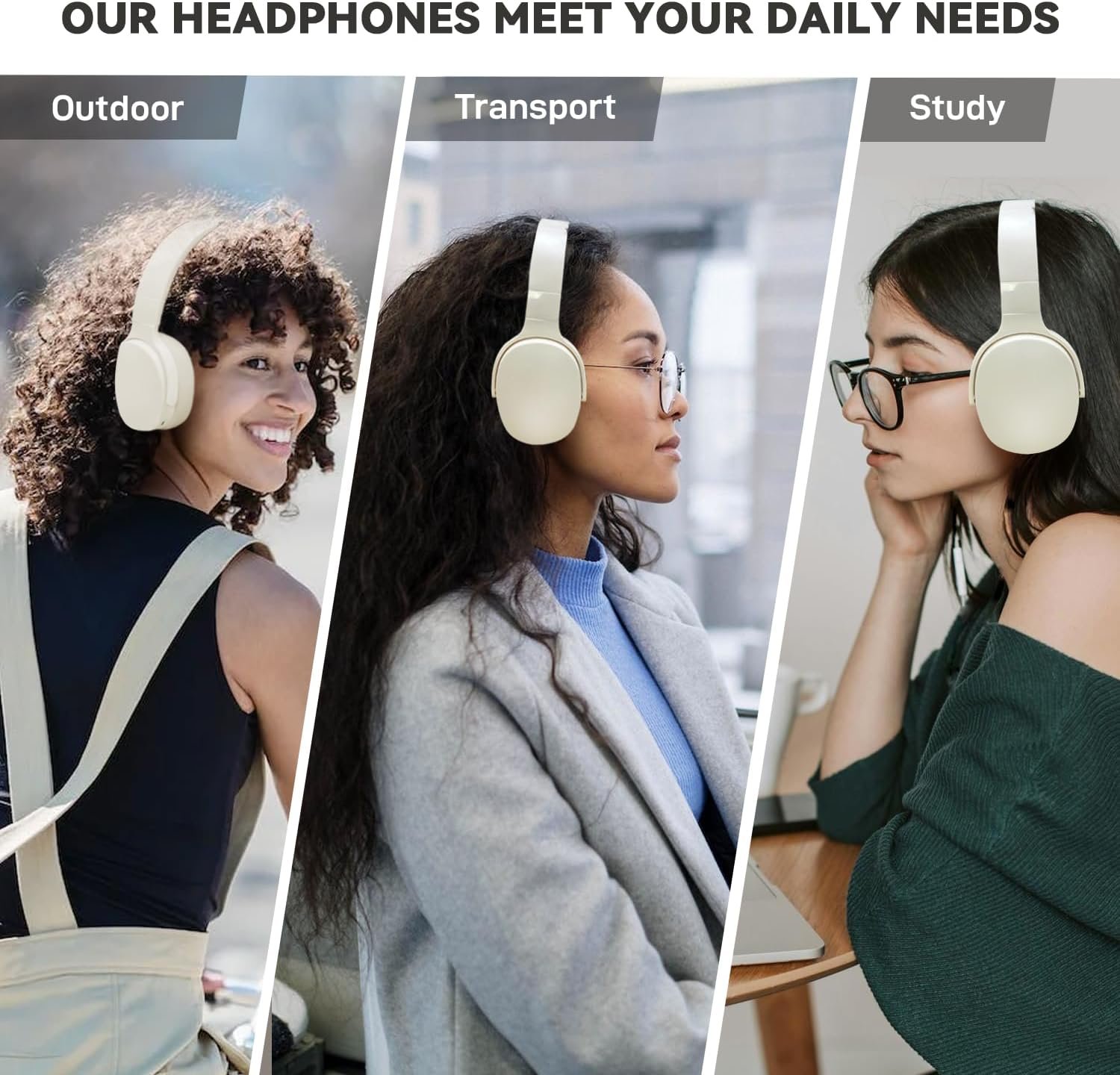 HiFi Stereo Foldable Wireless Bluetooth Noise Cancelling Headphones with Soft Protein Earpads