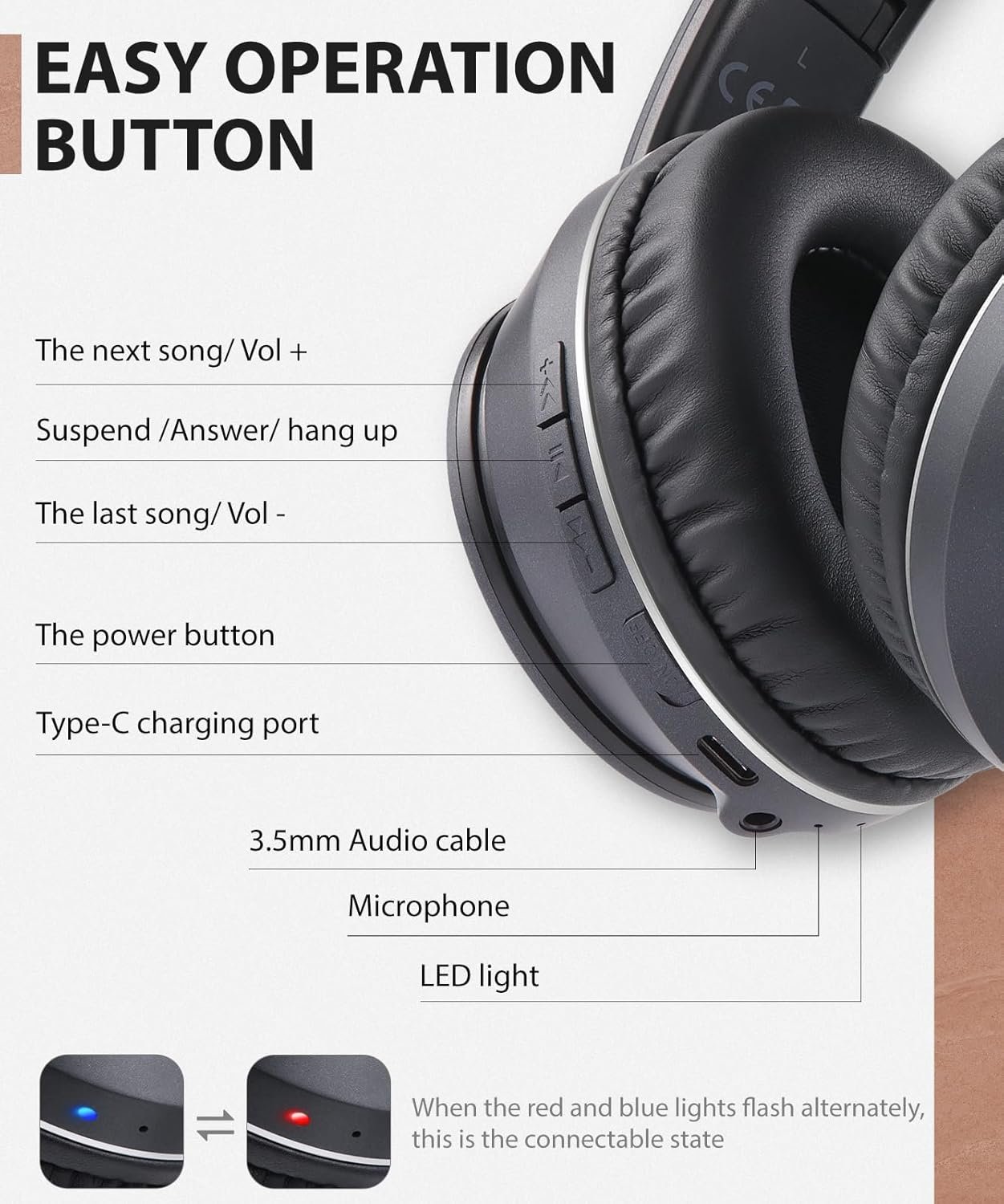 Foldable Wireless Earphones with Mic and Travel Case