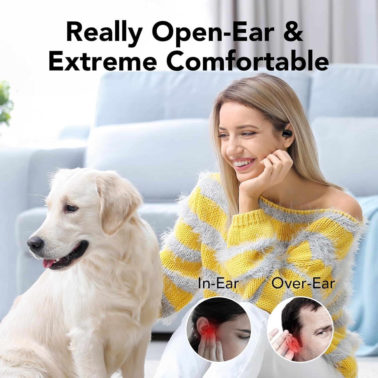 IPX5 Waterproof Open-Back Bluetooth 5.3 Earphones Built-in 4 Microphones with Ear Hook