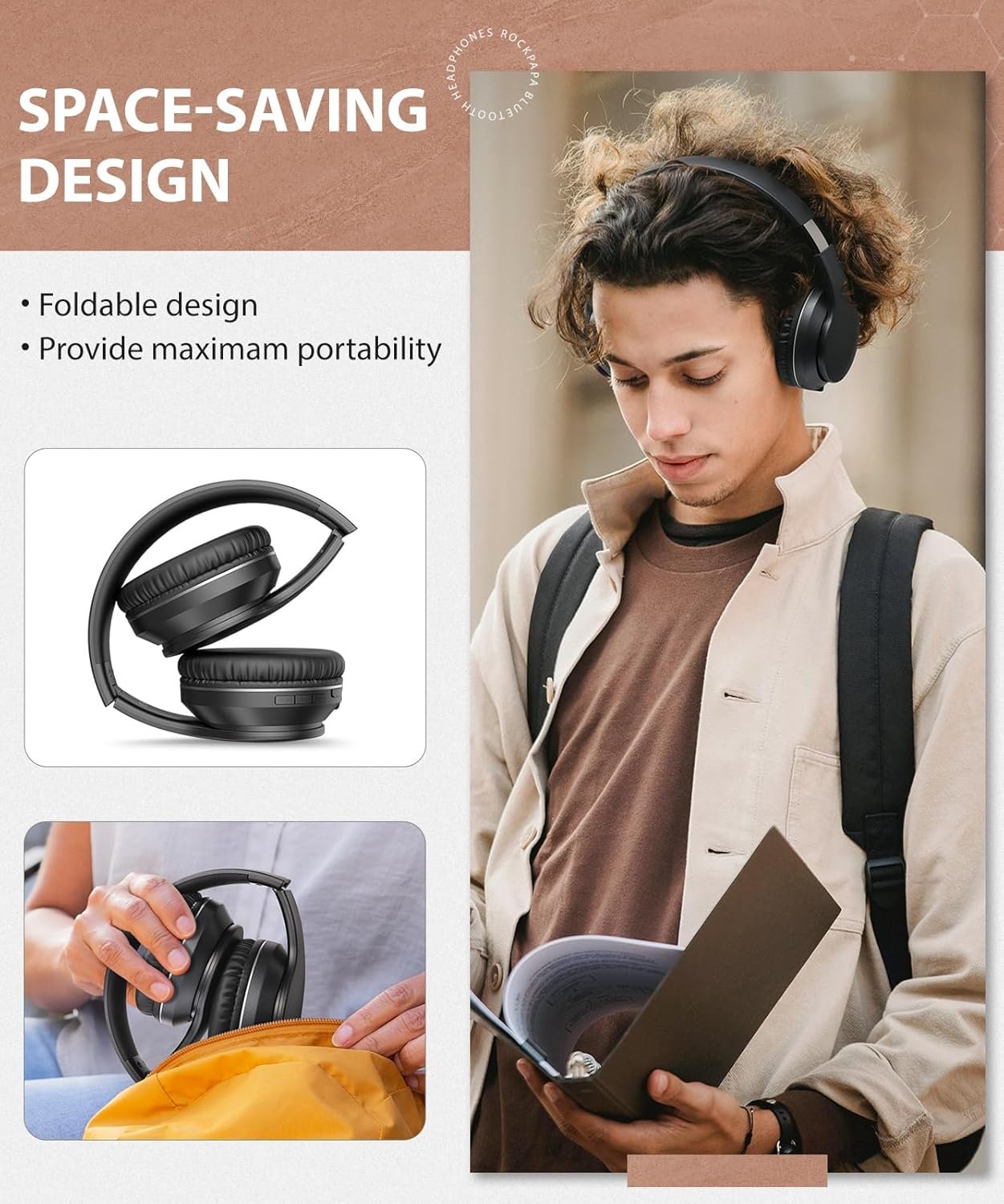 Foldable Wireless Earphones with Mic and Travel Case