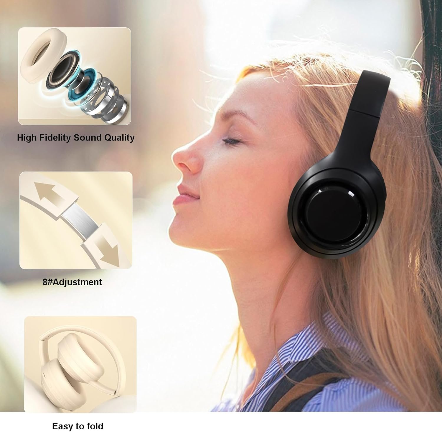 Hi-Fi Stereo Bluetooth Foldable Over-Ear Headphones with Built-in Microphone