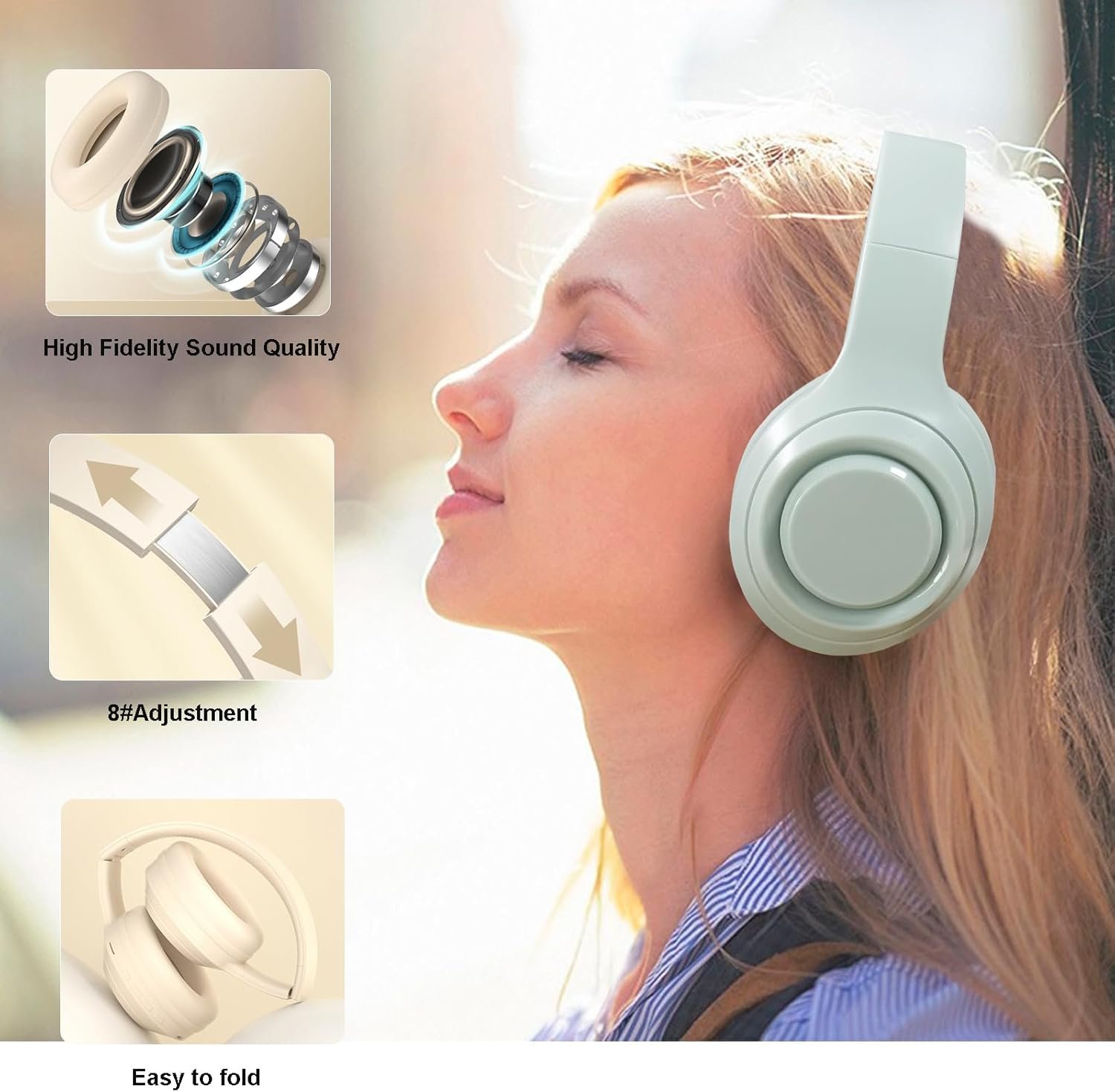 Hi-Fi Stereo Bluetooth Foldable Over-Ear Headphones with Built-in Microphone