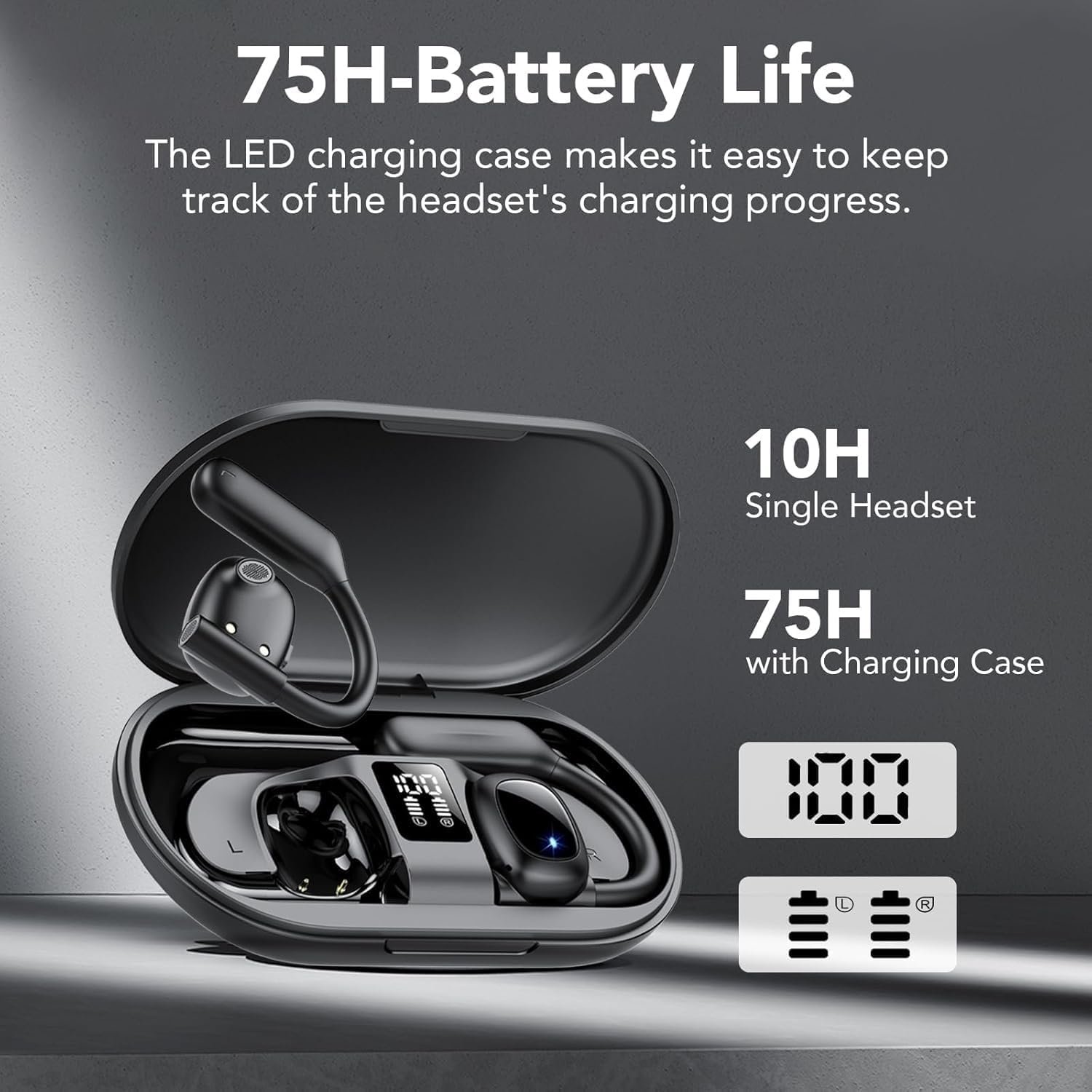 IPX5 Waterproof Open-Back Bluetooth 5.3 Earphones Built-in 4 Microphones with Ear Hook