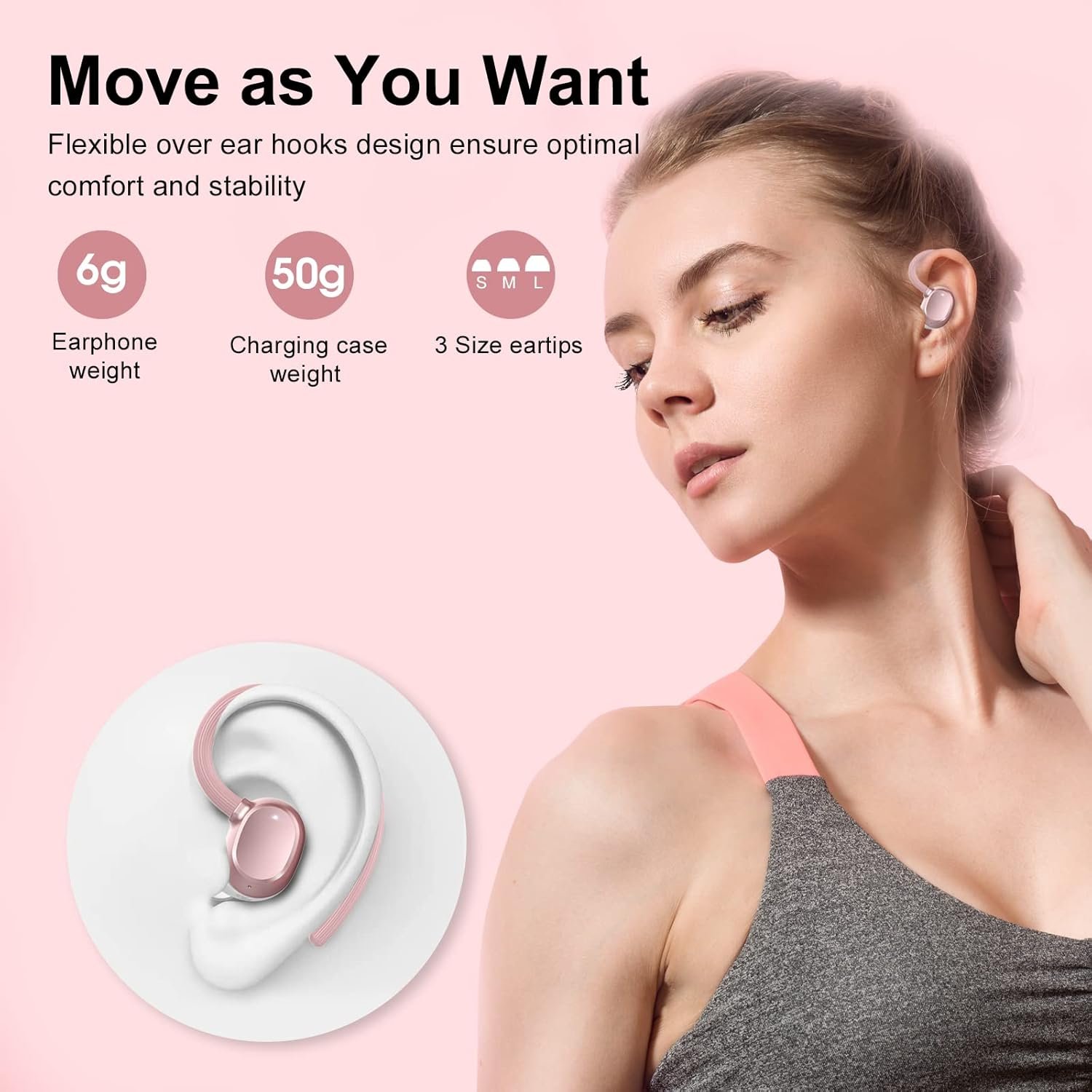 HiFi Stereo Bluetooth 5.3 In-ear Running Headphones with Earhook