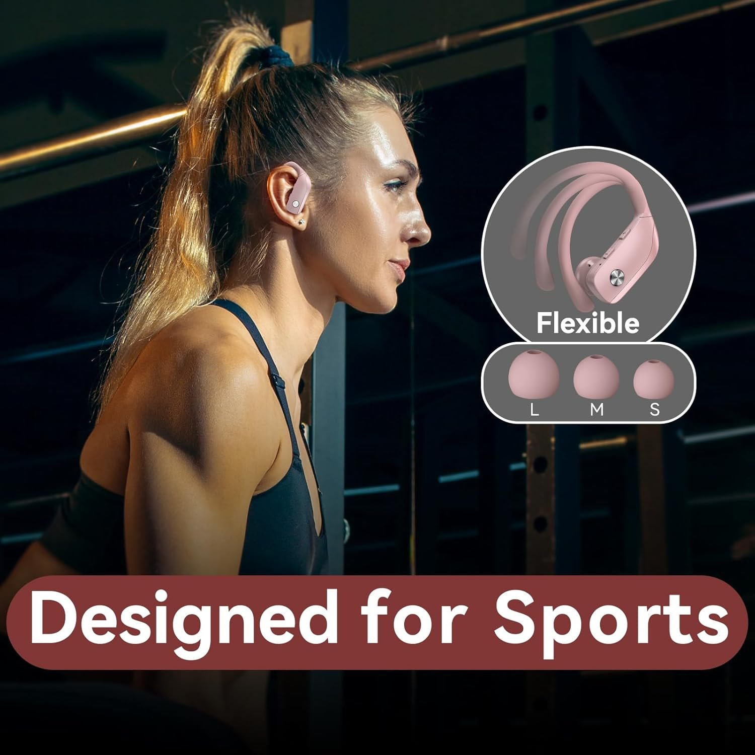 Wireless Bluetooth Headphones with LED Display and Ear Hooks