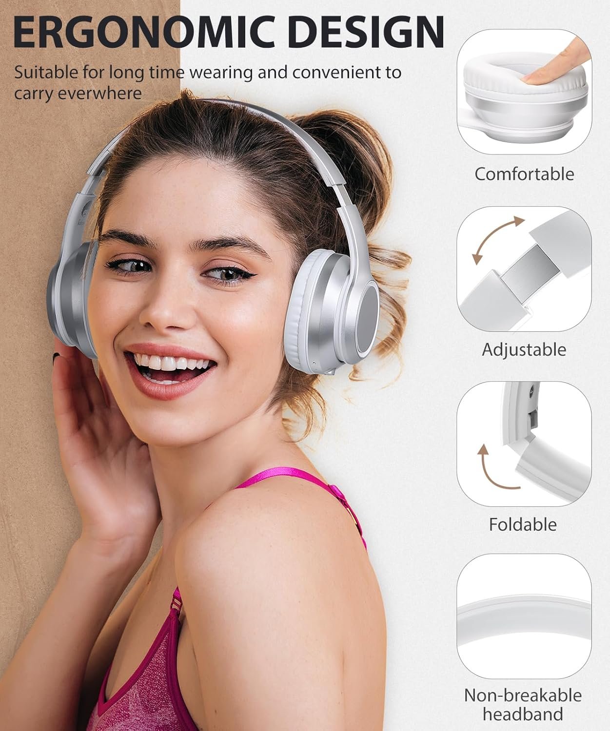 Foldable Wireless Earphones with Mic and Travel Case