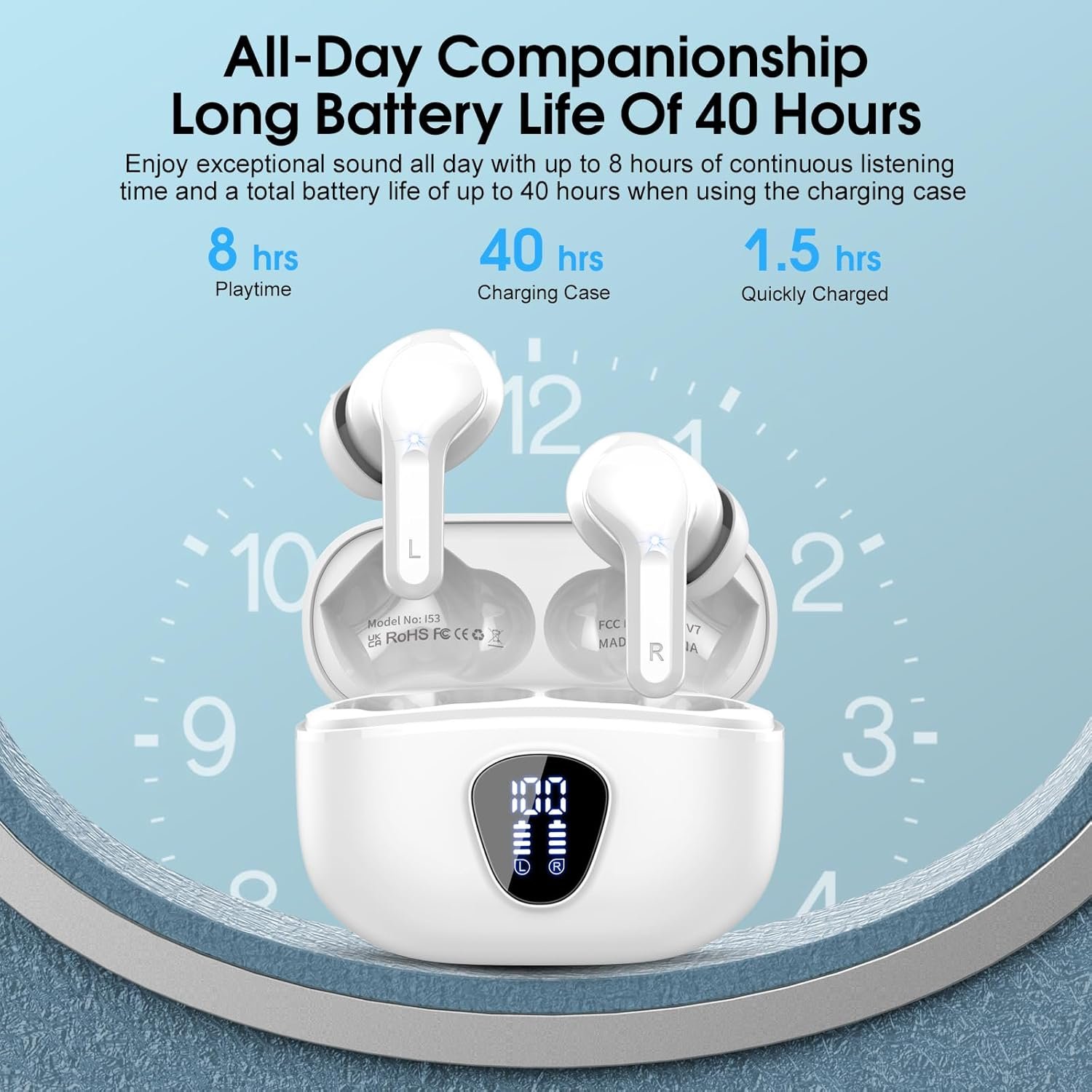 IP7 Waterproof Wireless Bluetooth Earphones with ENC Noise Cancelling Microphone