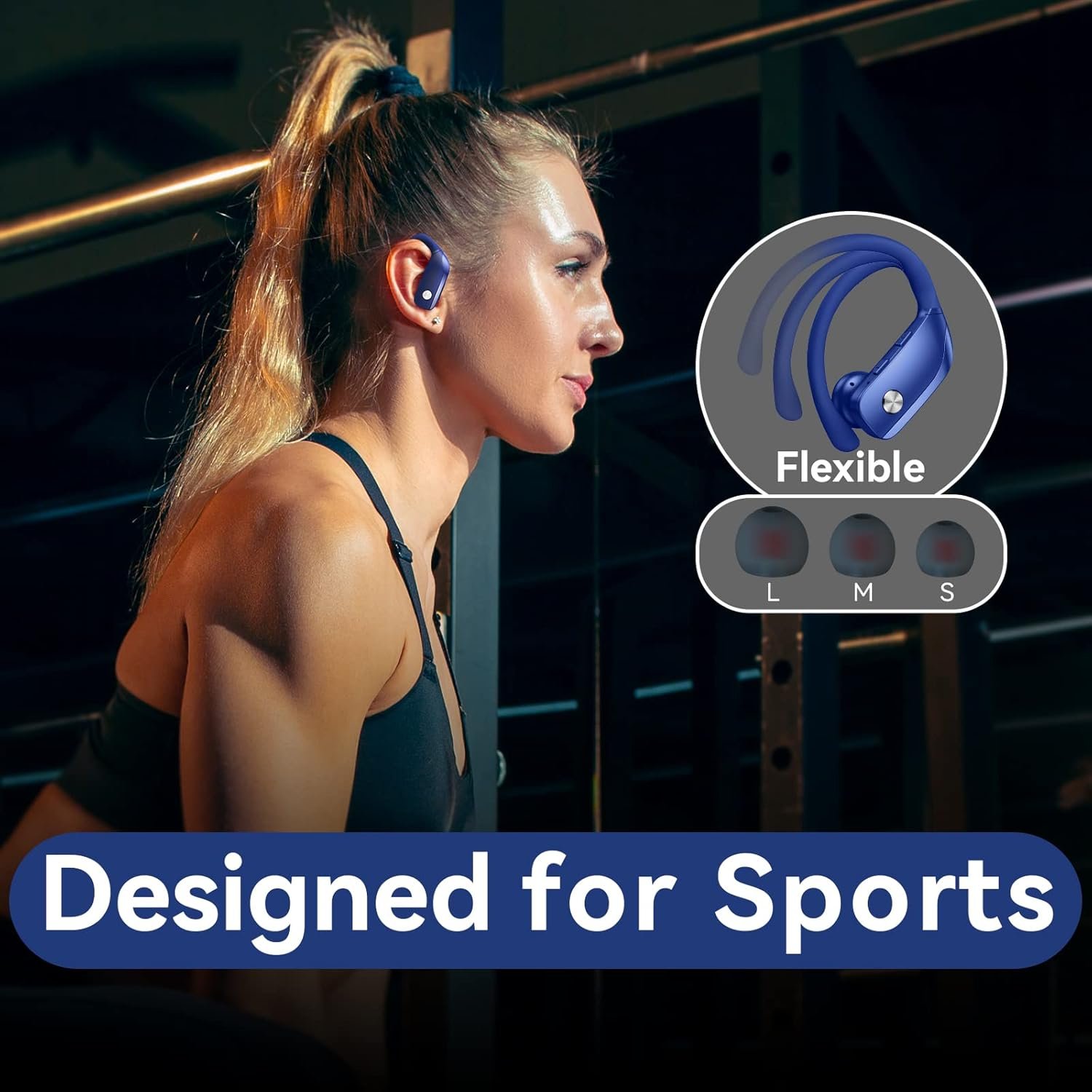 Wireless Bluetooth Headphones with LED Display and Ear Hooks