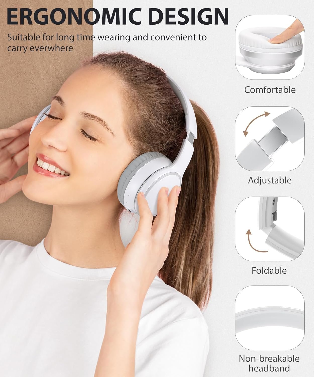 Foldable Wireless Earphones with Mic and Travel Case