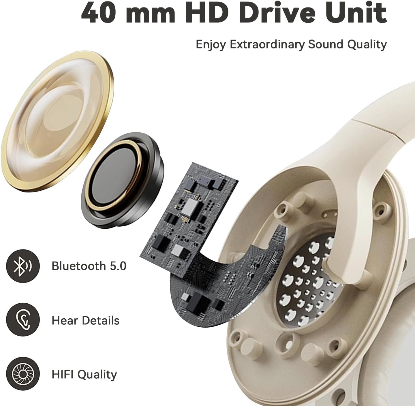 HiFi Stereo Foldable Wireless Bluetooth Noise Cancelling Headphones with Soft Protein Earpads