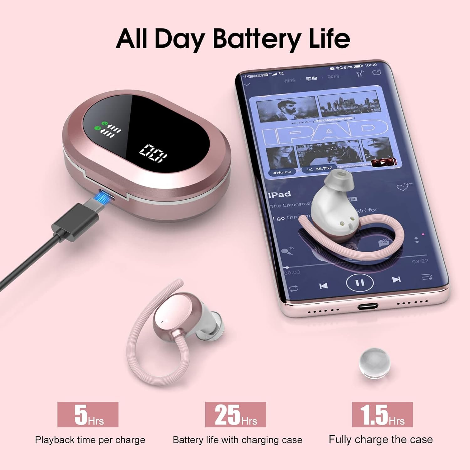 HiFi Stereo Bluetooth 5.3 In-ear Running Headphones with Earhook