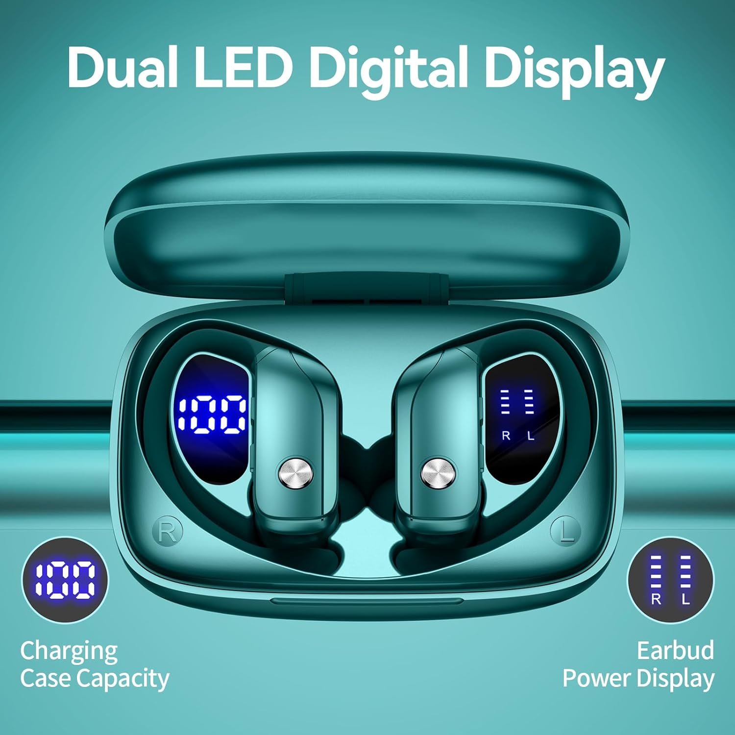 Wireless Bluetooth Headphones with LED Display and Ear Hooks