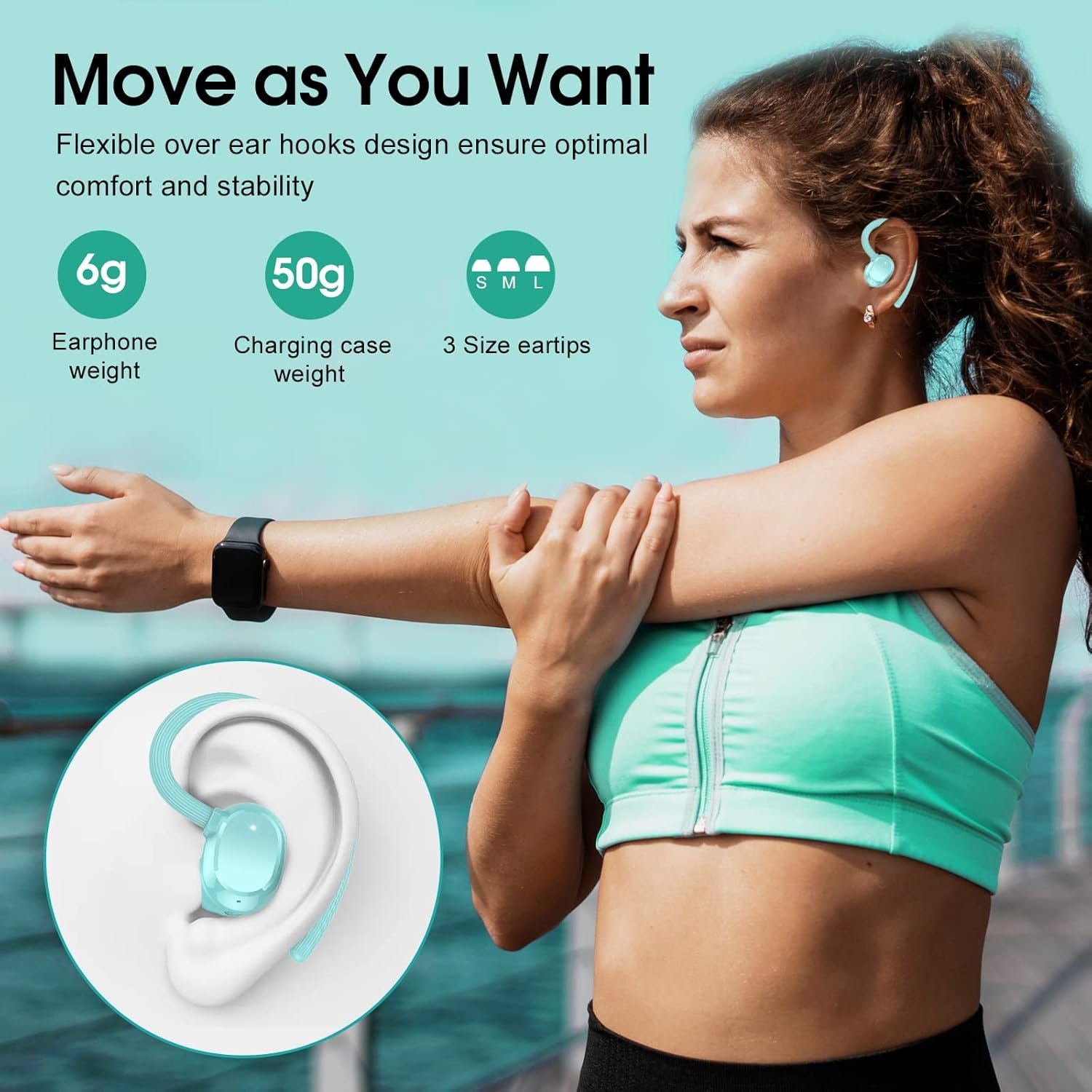 HiFi Stereo Bluetooth 5.3 In-ear Running Headphones with Earhook