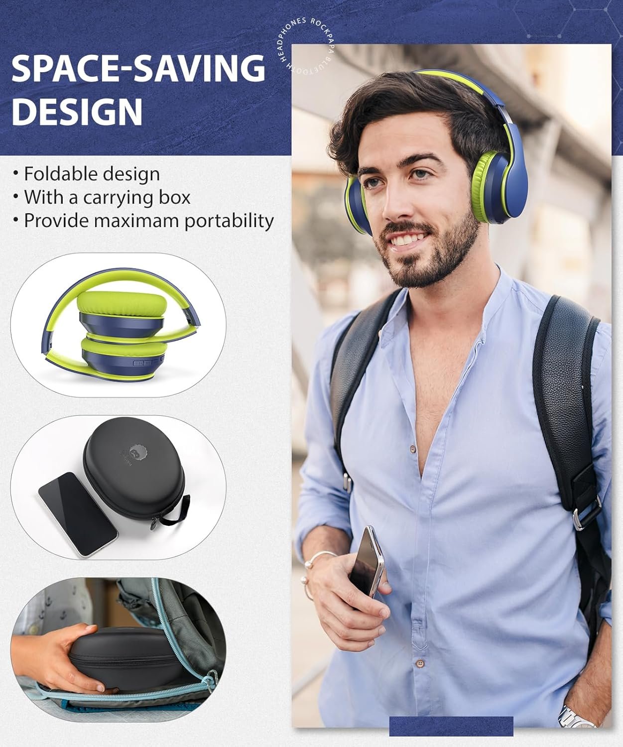 Foldable Wireless Earphones with Mic and Travel Case