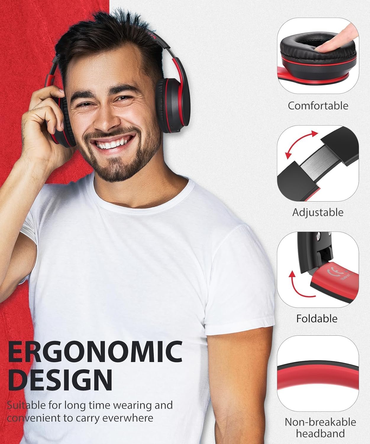 Foldable Wireless Earphones with Mic and Travel Case