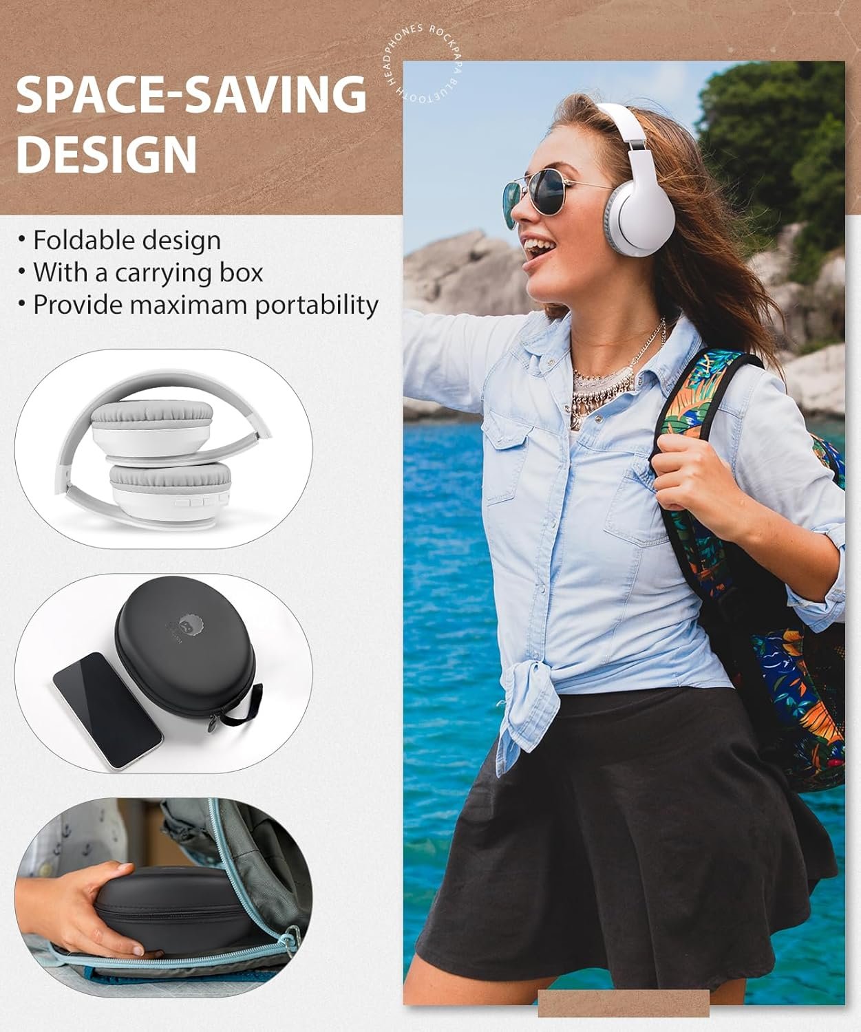 Foldable Wireless Earphones with Mic and Travel Case