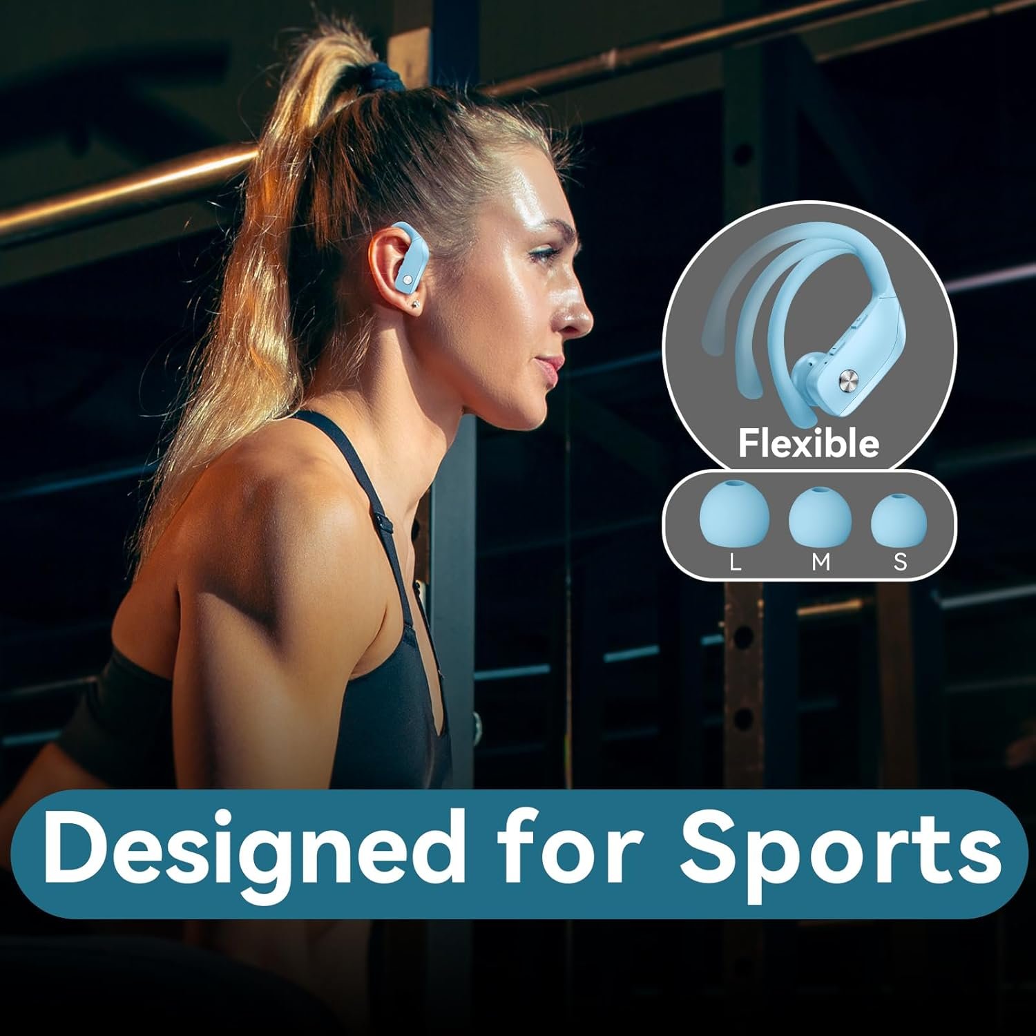 Wireless Bluetooth Headphones with LED Display and Ear Hooks
