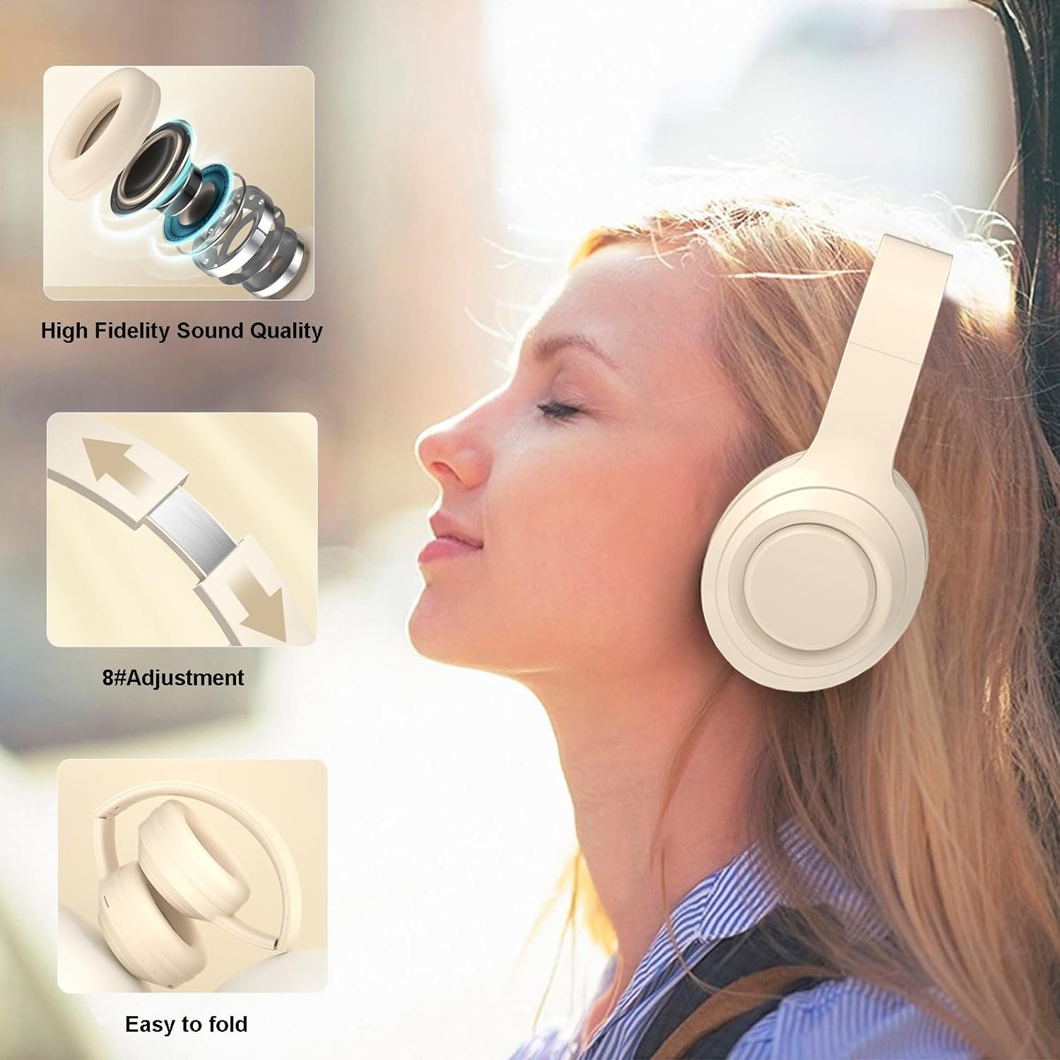 Hi-Fi Stereo Bluetooth Foldable Over-Ear Headphones with Built-in Microphone