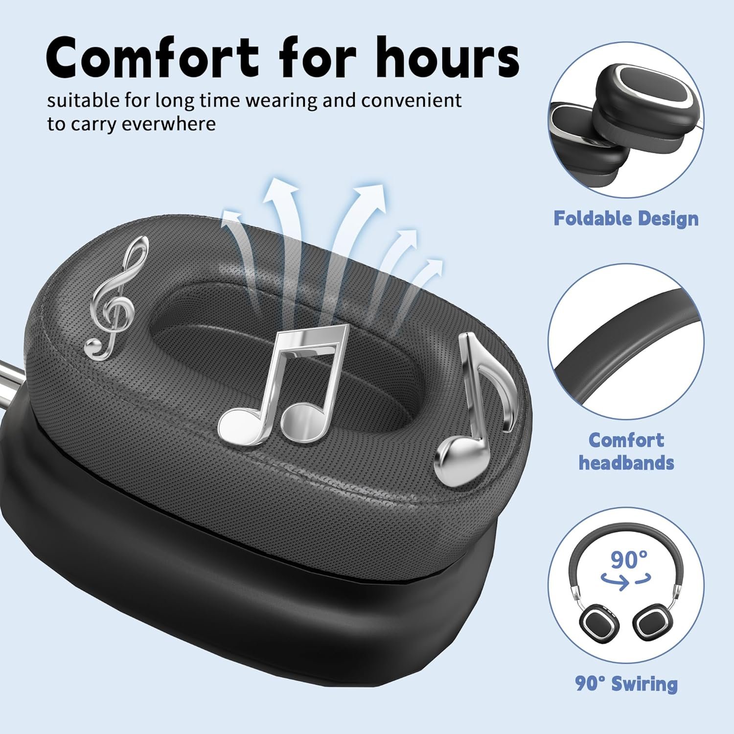 HiFi Stereo Foldable 5.3 Wireless Bluetooth Noise Cancelling Headphones
