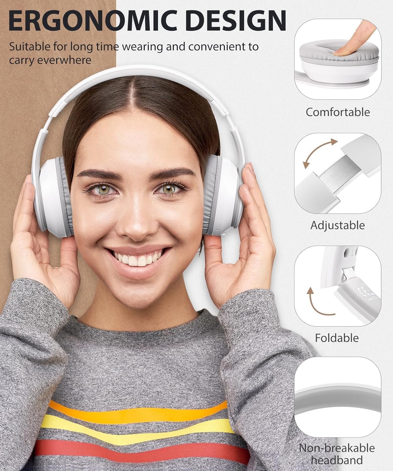 Foldable Wireless Earphones with Mic and Travel Case