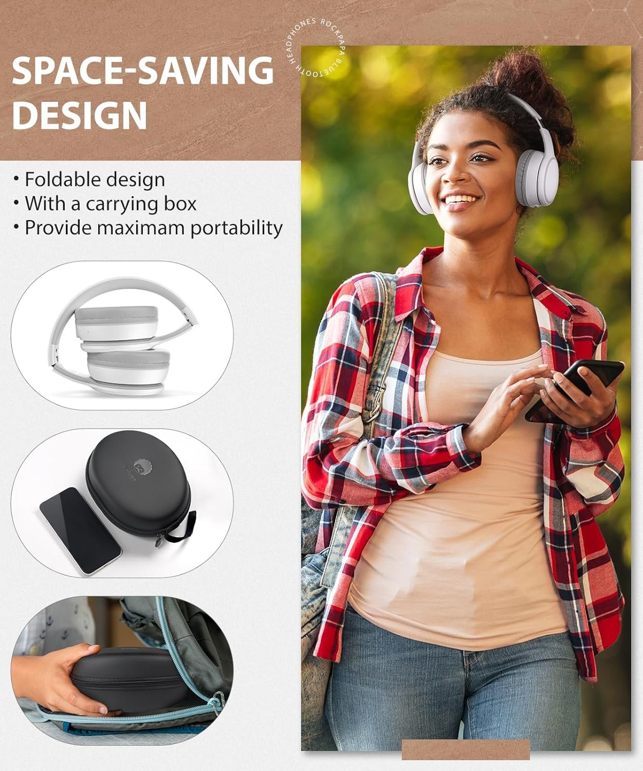 Foldable Wireless Earphones with Mic and Travel Case