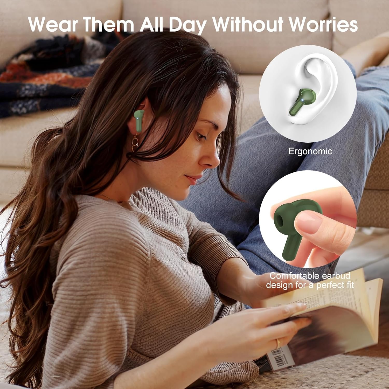 IP7 Waterproof Wireless Bluetooth Earphones with ENC Noise Cancelling Microphone