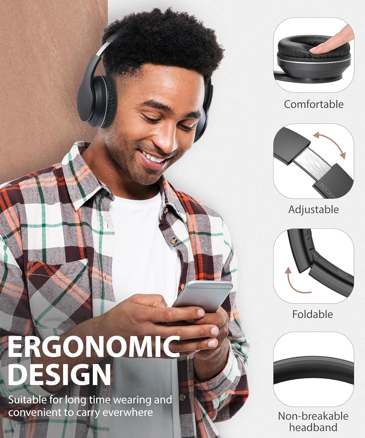 Foldable Wireless Earphones with Mic and Travel Case