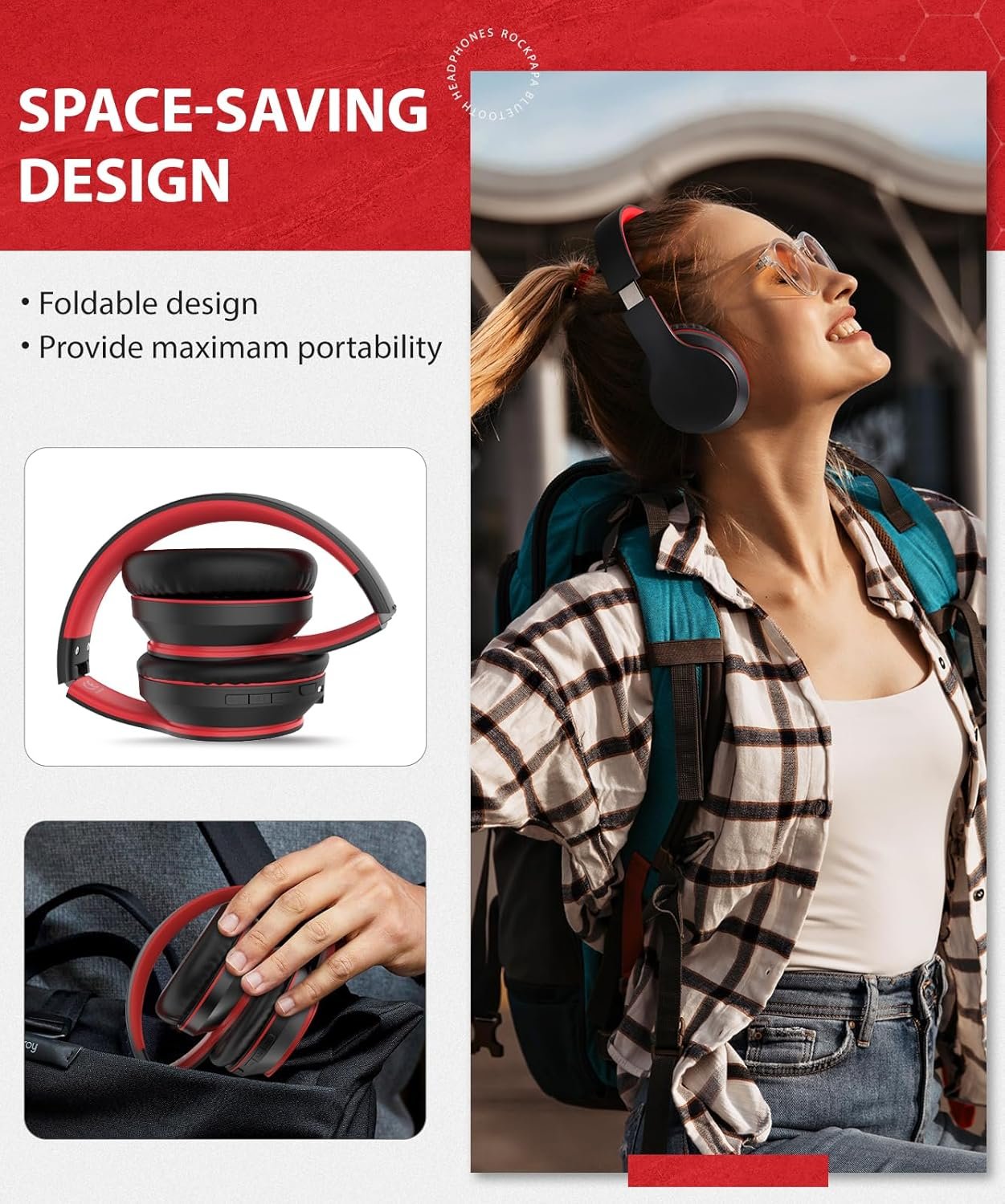 Foldable Wireless Earphones with Mic and Travel Case