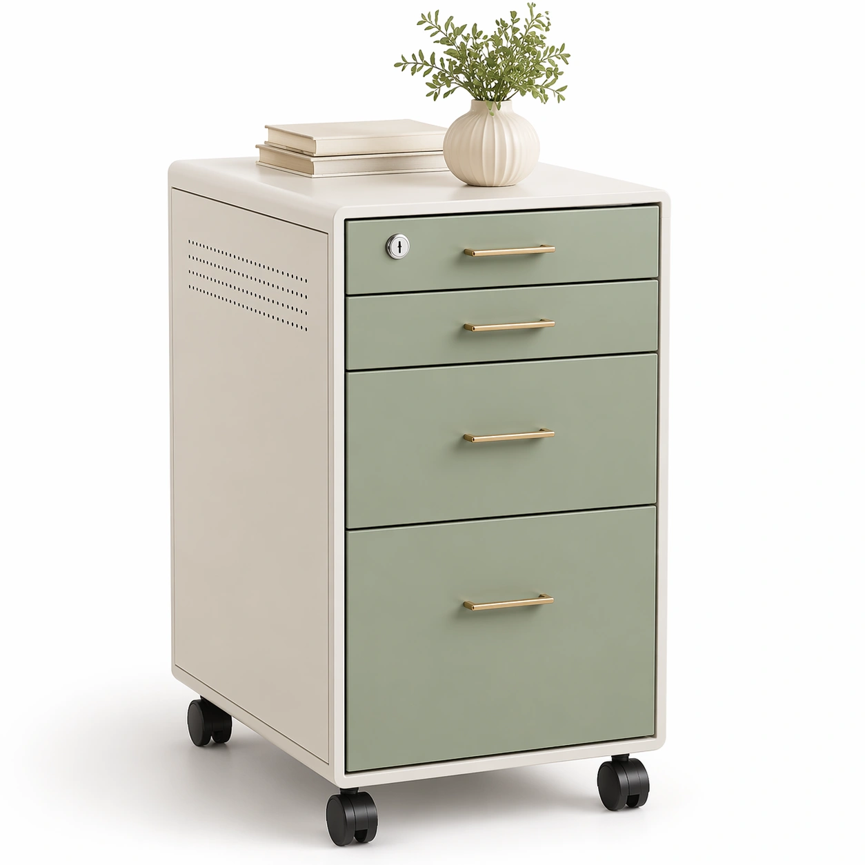 Rollcontainer Metall mit 3 Schubladen Gruen-Javellio