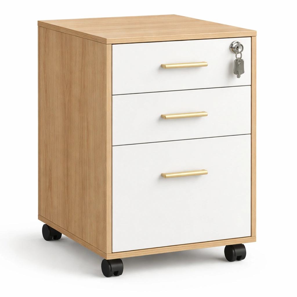 Rollcontainer mit Schloss und 3 Schubladen Weiss-Javellio