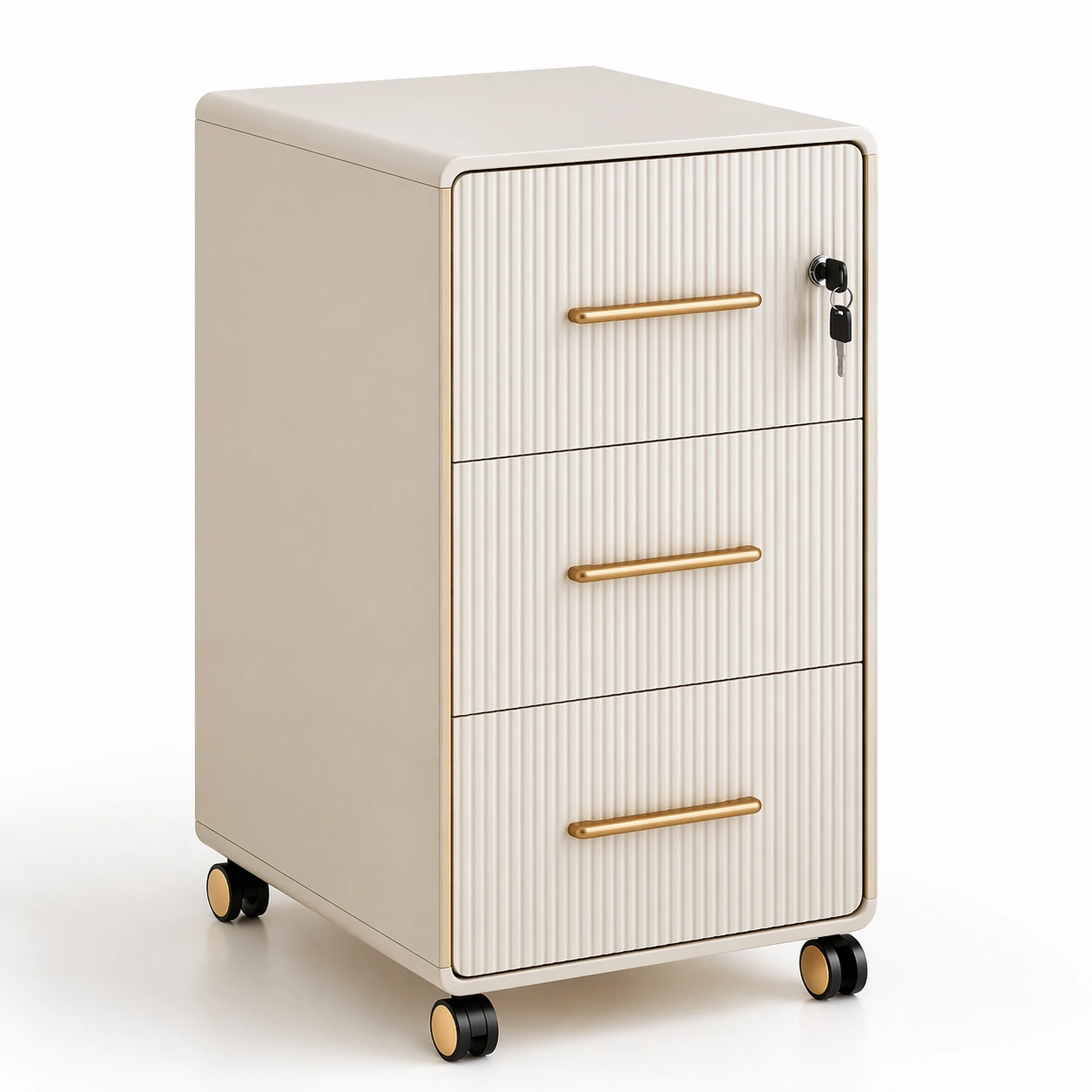 Rollcontainer mit Strukturfront und Schloss Beige-Javellio