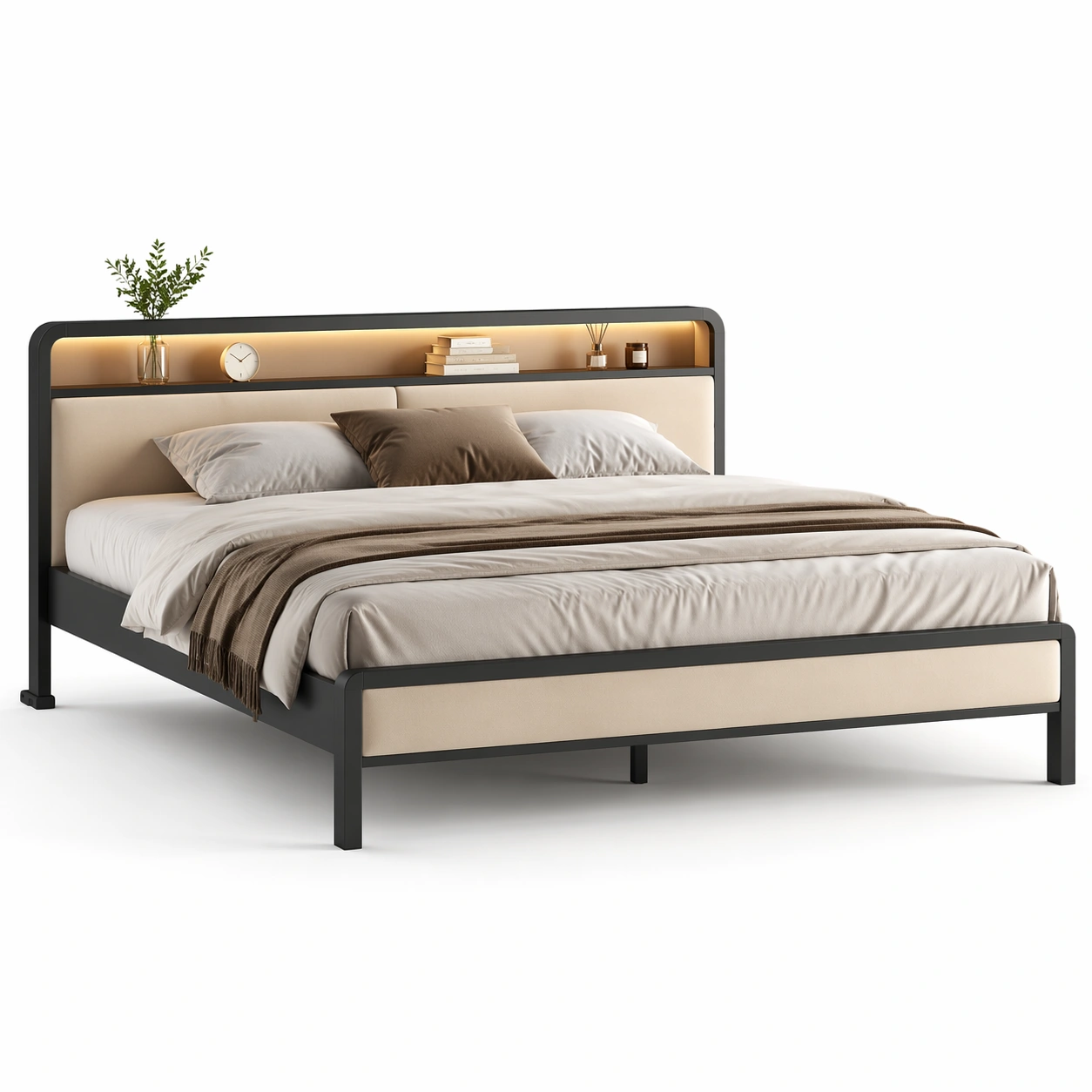 Polsterbett mit LED Kopfteil Schwarz-Javellio