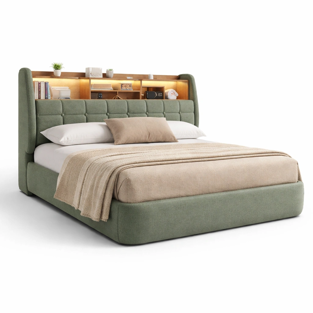 Bett mit Nachttisch und Bucherregal-Javellio