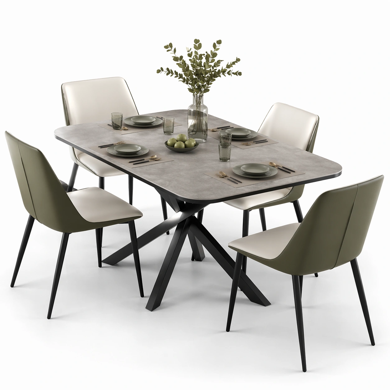 Esstisch Set modern mit 4 Stuehlen Grau-Javellio