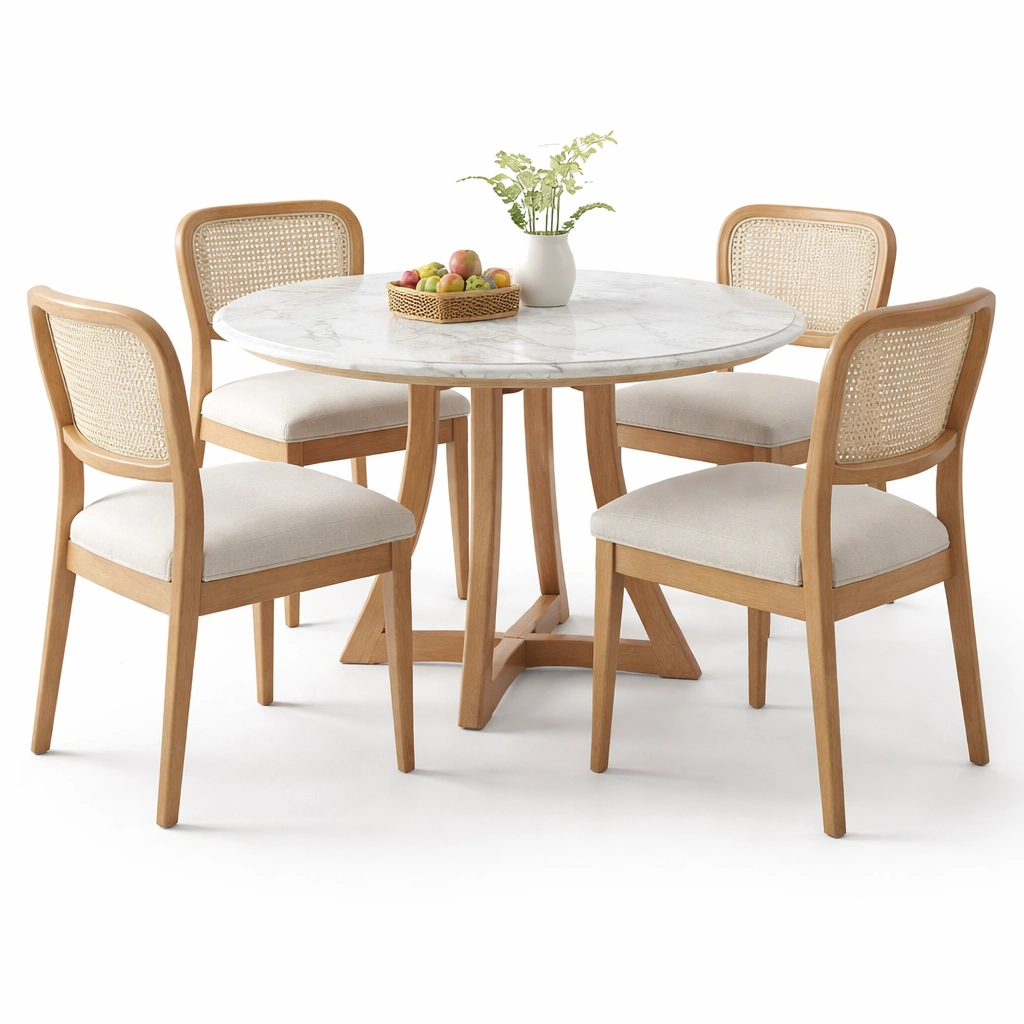 Runder Esstisch mit 4 Stuehlen Beige-Javellio