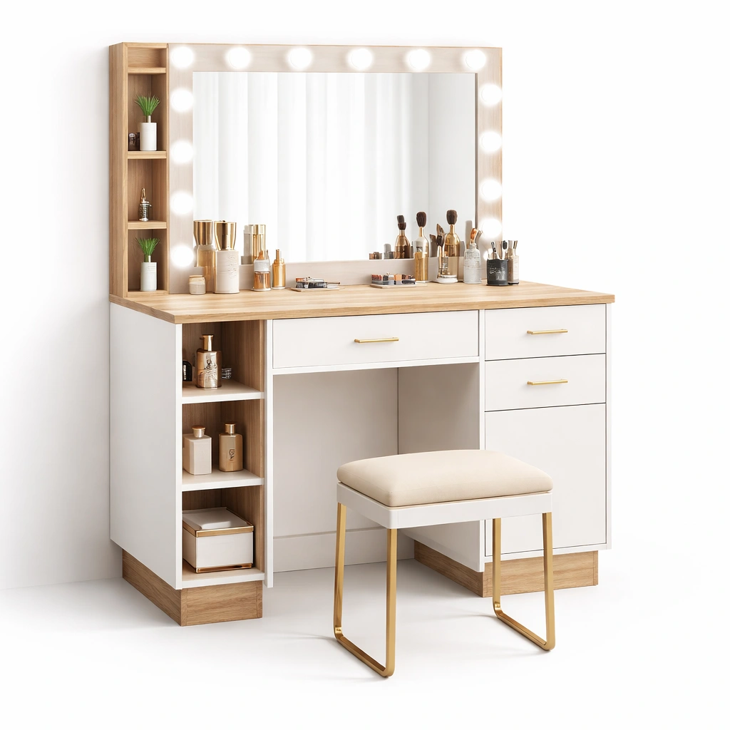 Schminktisch mit LED Spiegel Weiss-Javellio