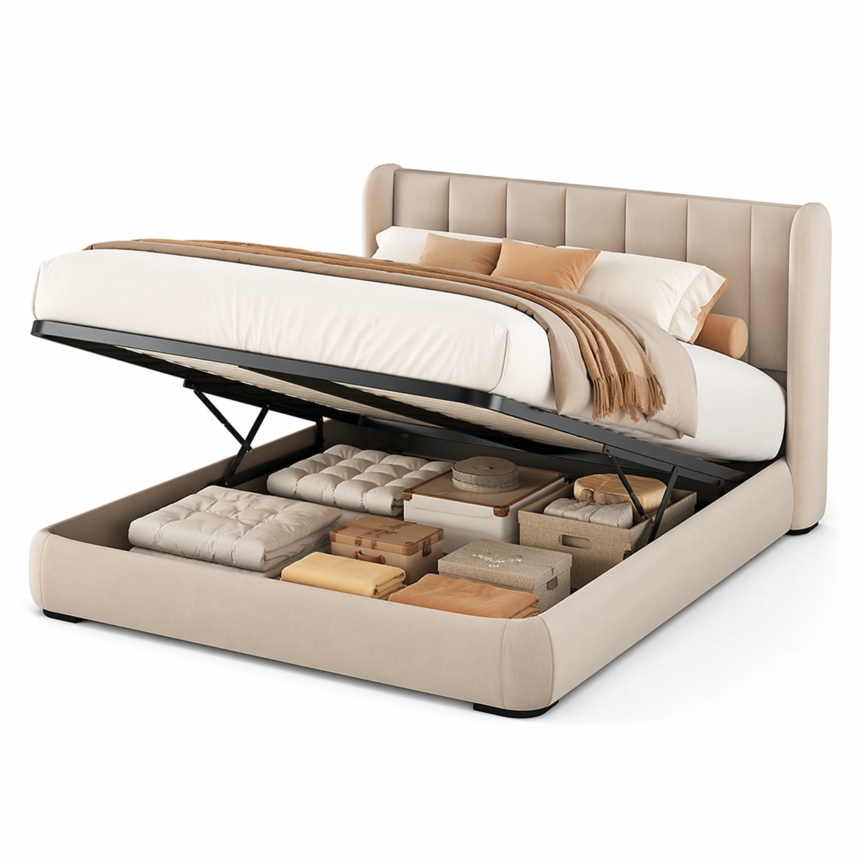 Polsterbett mit verstecktem Stauraum-Lervino