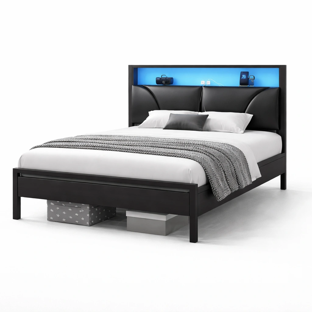 Bett mit Kopfteil und LED Ablage-Lervino