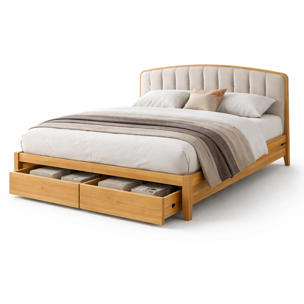 Holzbett mit Schubladen-Lervino