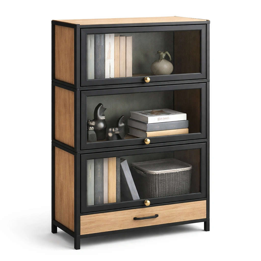 Moderner Aufbewahrungsschrank mit Glasfront und Schublade-Lervino