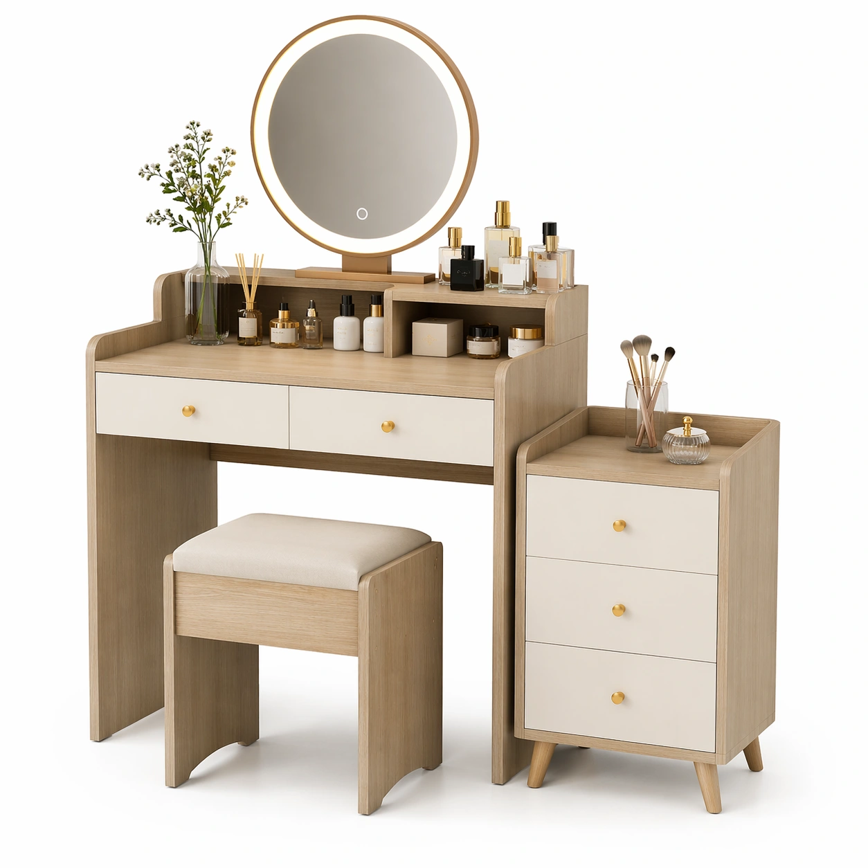 Schminktisch mit Spiegel und Stauraum-Lervino
