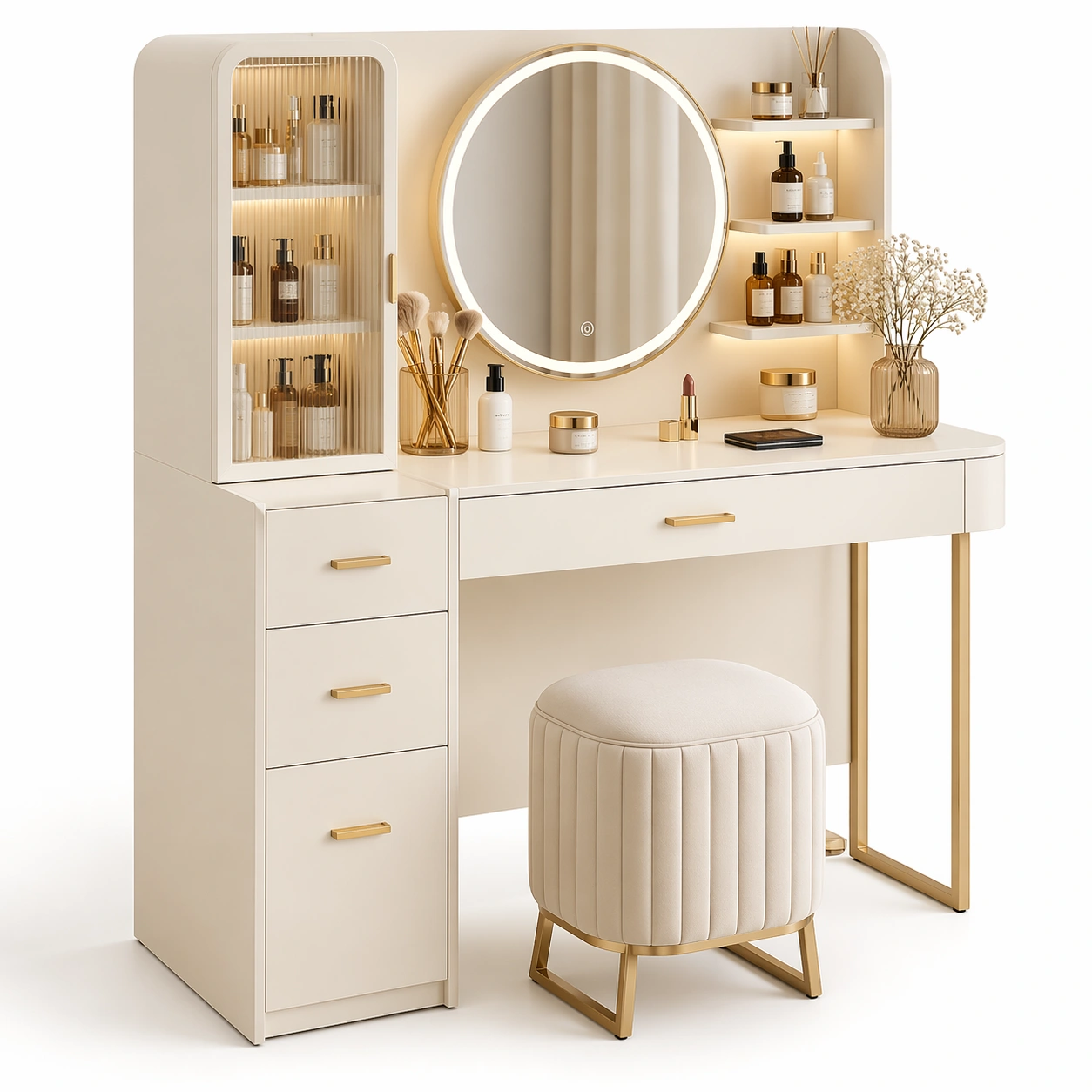 Schminktisch mit Beleuchtung und Glasvitrine-Lervino