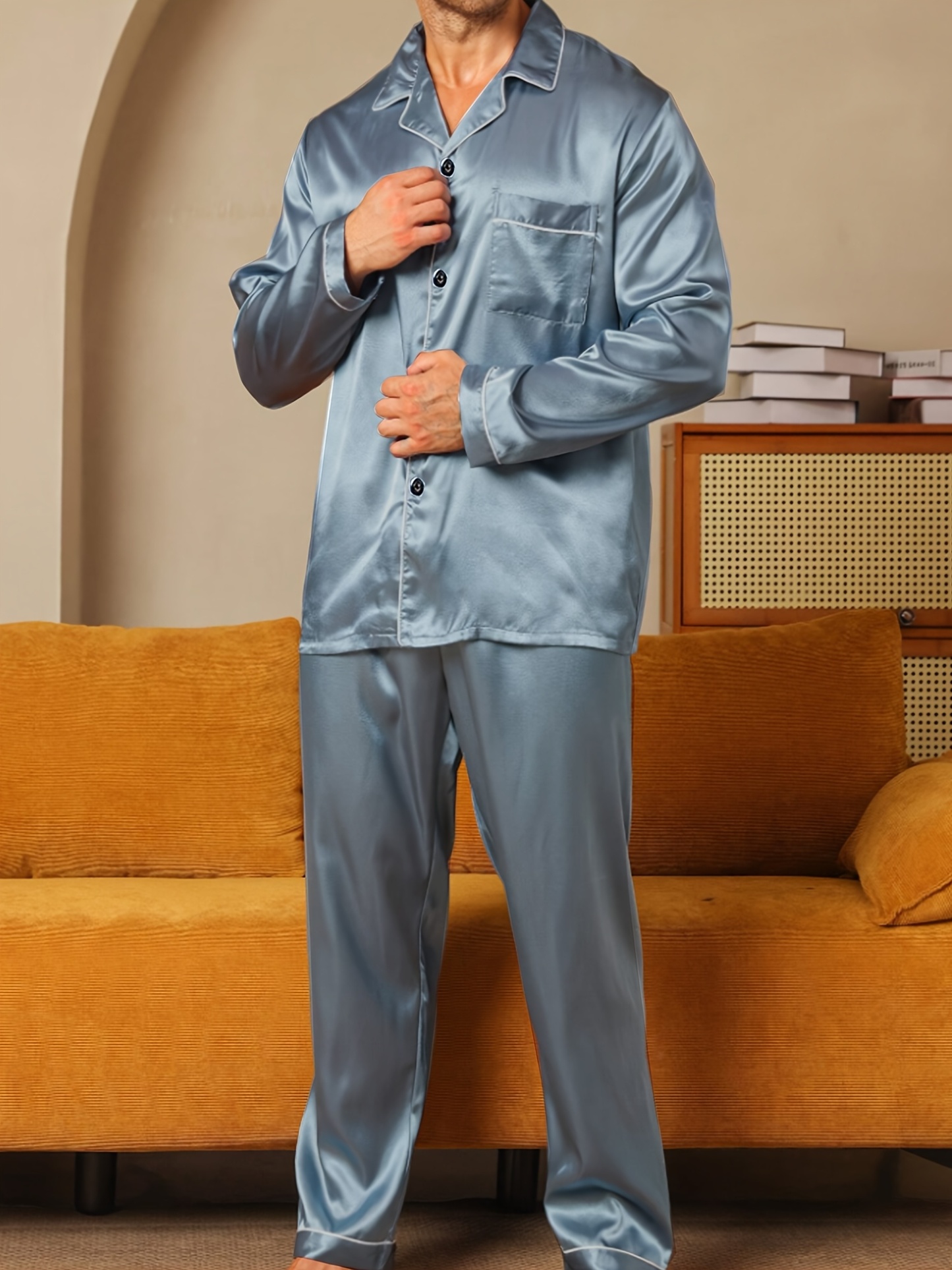 Men'S Solid Color Pajama Set